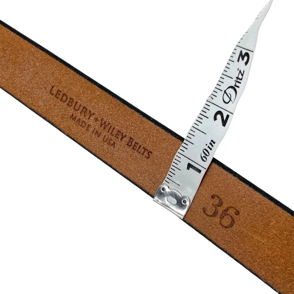 Wiley Brothers and Ledbury Men's Leather Belt Size 36‎ Camel Brown White Bronze